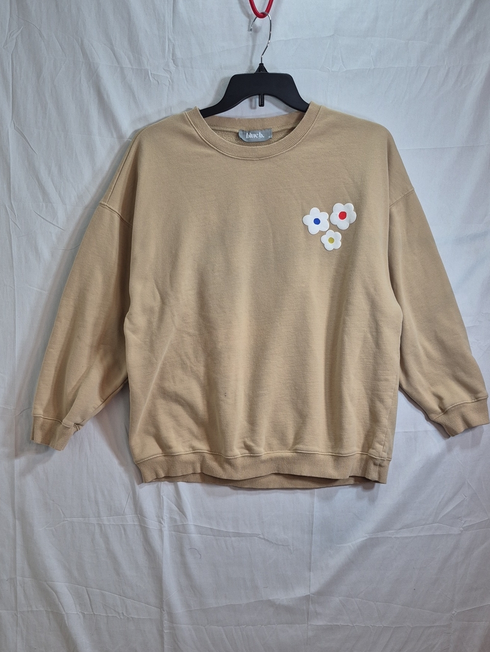 Blue B French Terry Beige Floral Patch Crewneck Sweatshirt